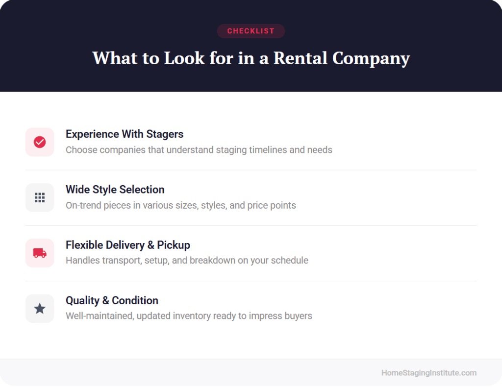 Checklist of what to look for when choosing a furniture rental company for home staging